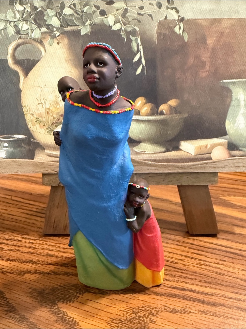 African Mother With 3 Children Figurine Statue — Family Decor Resin Sculpture